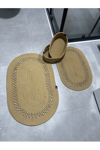 Banyo Takımı Çamaşır Sepeti Banyo Organizer Sepet Paspas Klozet Önü Paspas 4 Lü Banyo Seti Kahverengi