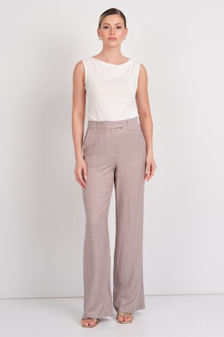 Ayhan Kadın Çizgili Cepli Keten Pantolon 1197 Kahverengi Kahverengi