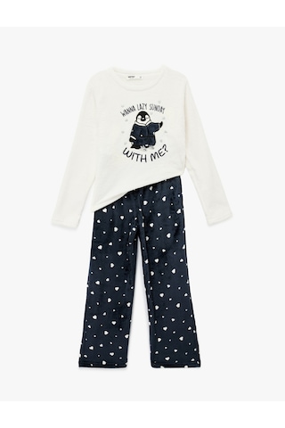 Koton Rahat Kesim Penguen Baskılı Polar Pijama Takımı Lacivert Desenli 6wlk40021mk