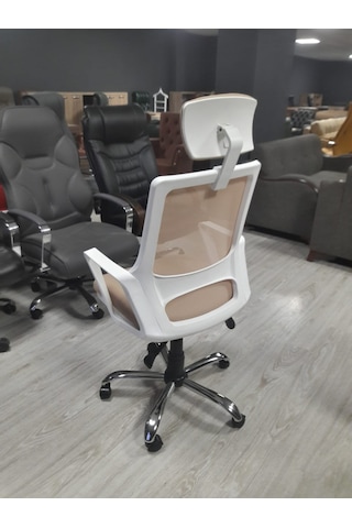 Yarenofıs Ofis Fileli Müdür Beyaz Kasa Büro Sandalye Lüks Estetik Koltuk