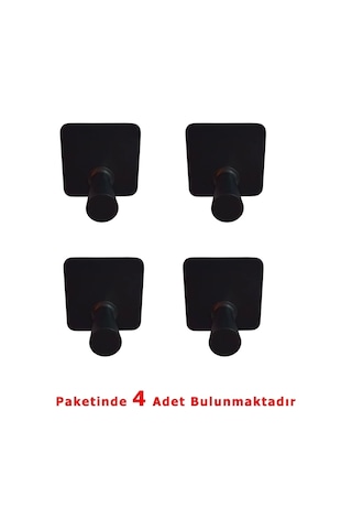 Konik Kendinden Yapışkanlı Askılık Tekli Mat Siyah 4 Lü Paket Mat Siyah