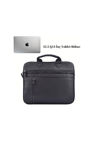 Unisex 13.3" İnç Deri Evrak El Ve Omuz Çantası 8683255013364 Siyah