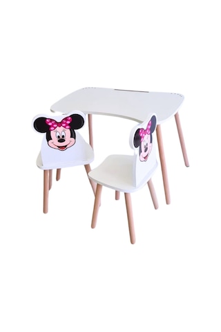 Liva Ahşap Çocuk Aktivite 1 Masa 2 Sandalye Takımı 4-12 Yaş Minnie Mouse Çok Renkli