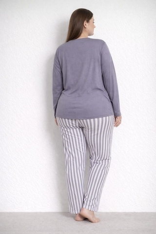 Pemilo Kadın 20155 Büyük Beden Uzun Kol Milan Pijama Takımı Füme