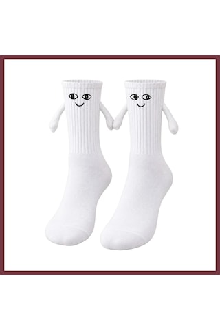 Storeşahin Mıknatıslı El Ele Unisex Tutuşan Sevimli Çorap 36-44 Çift Hediyesi, Pamuklu Renkli Crew Model Shn0720 Turuncu