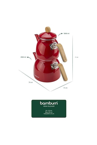 Sultan - Bambu Kulplu Çaydanlık Takımı Kırmızı Kırmızı