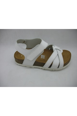 Toddler 390 Beyaz Deri,anatomik Mantar Taban Üç Bantlı Sandalet 2 Beyaz