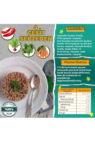 Karışık Sebzeli Kuskus %35 Sebze-250 Gram