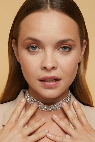 Furtek Aksesuar Kadın 5 Sıra Model Zirkon Taşlı Gümüş Gerdanlık Choker Kolye Altın