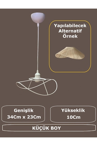 Yaprak Avize Teli , İskeleti Küçük Boy 34x23 Cm Beyaz Statik Boyalı Duy Takımı Dahil Beyaz