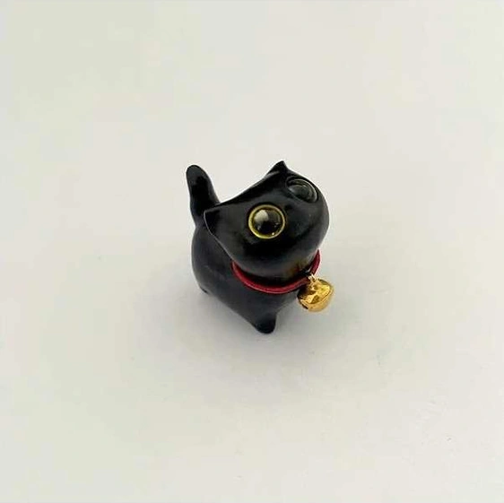 Trendooze Gaojunshop01 Ahşap Siyah Yavru Kedi Figürü, Mavi Gözler, Çanlı Ev Dekorasyonu Hediye