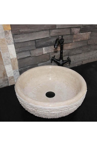 Klasik Traverten Dikey Patlatma Lavabo