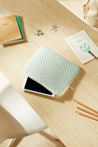 Ocean Home Textile Su İtici Leke Tutmaz Mint Dama Desen Tablet Taşıma Çantası / Kılıfı 27 X 21 X 2 Cm Tablet Kılıfı