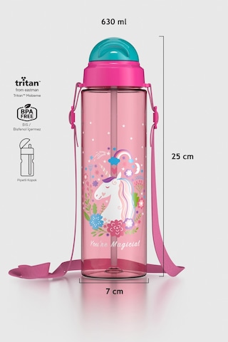 Renga Migo Desenli 630 Ml Askılı Pipetli Tritan Çocuk Matara 912143 Pembe Pembe