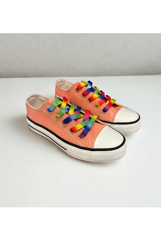 Gökkuşağı Bağcıklı, Nar Çiçeği Kısa Spor Ayakkabı, Sneaker Narçiçeği
