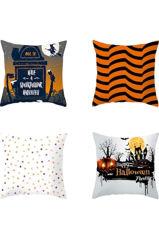 Konesam Halloween Dekoratif Kumaş Yastık Kılıfı - Kanarya Derisi Kadife, Bat-moon-pumpkin Desenli, Ev-sofa-araba İçin Uygun Diğer