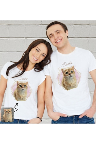 Bk Gift Kişiye Özel Evcil Hayvan Tasarımlı Beyaz Tişört-2, Sevgiliye Hediye, Arkadaşa Hediye, Trend T-shirt Kobitmeyencom33931 Bk Gift