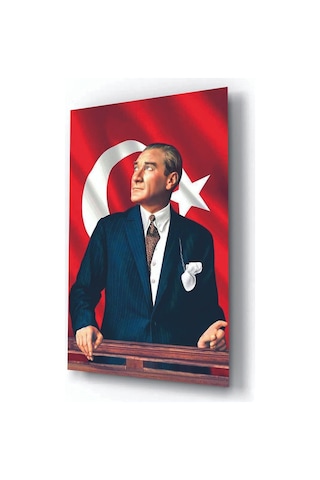 Mustafa Kemal Atatürk Ve Şanlı Türk Bayrağı Cam Tablo