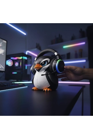 Happy3dworld Penguen Figürlü Kulaklık Standı, 3d Baskı Gaming Masaüstü Dekor