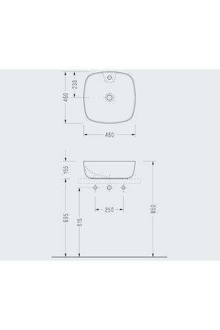Serel - Batarya Banklı Çanak Lavabo 46x46 Cm Kırmızı - 3016txl530h Diğer