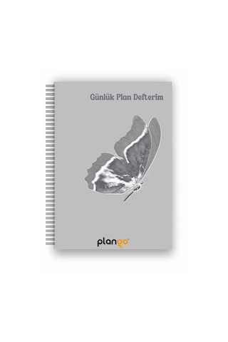 Gri Kelebek Spiralli Günlük Planlama Defteri - 100 Sayfa - 17x24 Planlayıcı Defter Beyaz - Mor