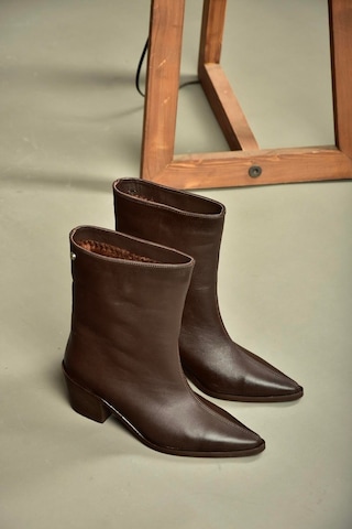 Fox Shoes V654082003 Kahverengi Hakiki Deri Alçak Topuklu Kadın Bot Kahverengi