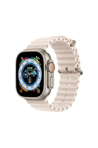 Apple Uyumlu Watch 1 2 3 4 5 6 7 8 Se Ultra 38/40/41mm Ocean Loop Tokalı Kayış Kordon - Bej Krem