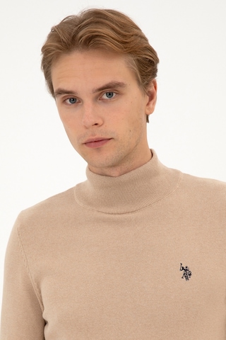 U.S. Polo Assn. Erkek Slim Fit Boğazlı Kum Melanj Basic Kazak 50313712-VR123