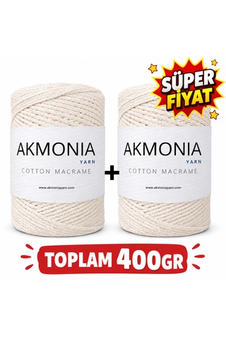 Akmonia Premium Makrome İpi Zincir İp 200gr X 2 Toplam 400gr-ekru Çanta İpi Supla İpi Dekor İpi Örgü İp