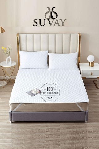 %100 Pamuk Sıvı Geçirmez Kapitone Lastikli Alez Tek Ve Çift Kişilik Kapitoneli %100 Pamuklu Yatak Alezi Beyaz