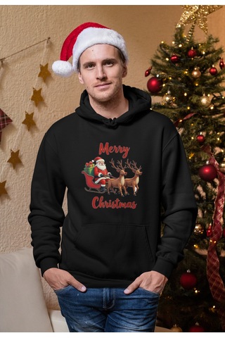 Stil X Yeni Yıl Baskılı Erkek Sweatshırt, Chrıstmas Temalı Siyah-3