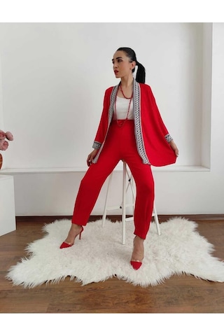 İpli Dar Nakışlı Kimono Takımı Siyah