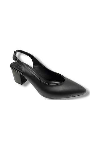 C-shoes 111-25 Deri Sivri Burun Kalın Topuk Kadın Ayakkabı Siyah