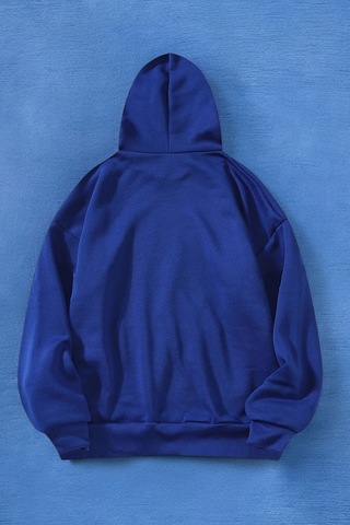 Papatya Kelebek Baskılı Oversize Sweatshirt Mavi