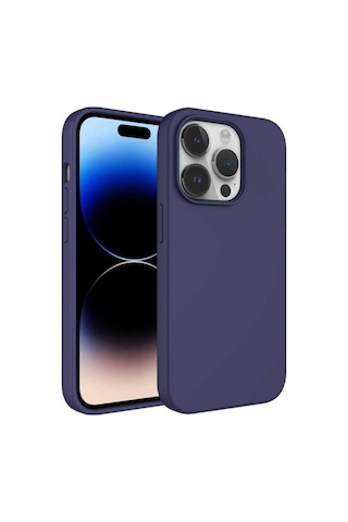 Apple Uyumlu iPhone 14 Pro Kılıf Sıvı Teknolojili Silinebilir Sert Zore Kivi Kapak Lacivert