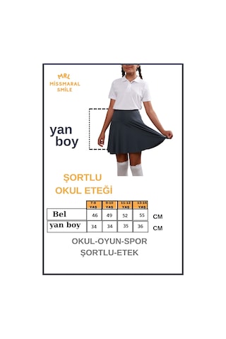 Kız Çocuk Okul Etek Siyah Yüksek Bel Içi Şortlu Okul-oyun-spor- 23 Nisan Etkinlik Eteği Siyah