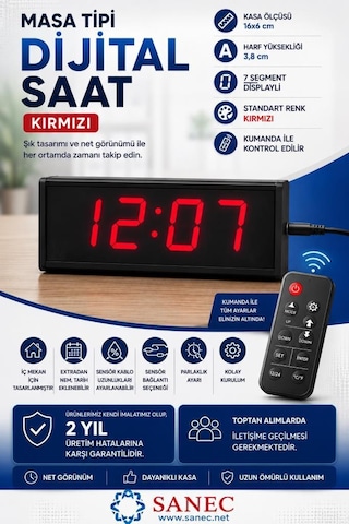 Sanec Masa Tipi Dijital Saat Derece Kasa: 16x6 Cm, Kırmızı Diğer