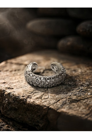 Minimal Işıltılı Zirkon Taşlı Kıkırdak Cuff Gümüş Renk Küpe Silver