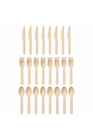 Doğa Dostu Ahşap Çatal Bıçak Kaşık Seti 3x50'li Paket Açık Ahşap