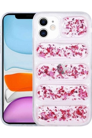 Apple Uyumlu iPhone 11 Kılıf Kamera Korumalı Simli Airbag'li Zore Dalga Kapak Pembe Koyu