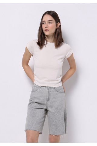 Colins Slim Fit Yuvarlak Yaka Düz Kadın Ekru Kısa Kol Tişört Cl1074571 Q1.v2 Ecr Ekru