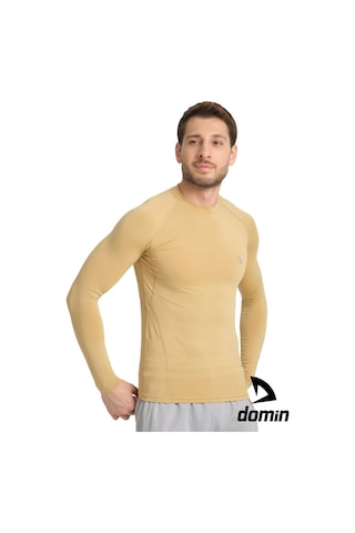 Hnc Sport Erkek Uzun Kol Gold Bej Likralı Fit Compression Spor Body Tshirt