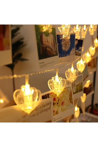 Heart Photo Clip String Led Warm Light Gün Işığı Pilli Kalpli Mandal Led Işık 2 Metre Gün Işığı Led Gün Işığı