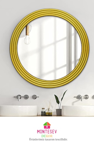 Zümrüt Ahşap Gold Yuvarlak Ayna Işlemeli Duvar Banyo Aynası 43 Cm Gold