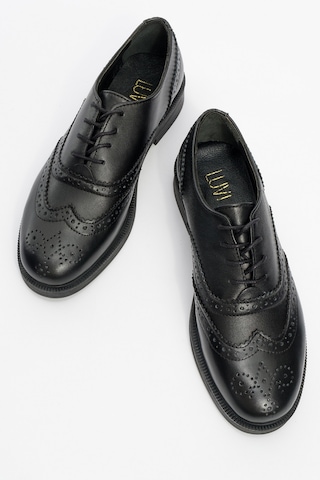 Luvishoes Avra Siyah Cilt Hakiki Deri Kadın Oxford Ayakkabı Siyah