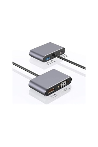 Hb-03 4k Hdmi Vga Type C Usb Çok Fonksiyonlu Metal A Kalite Kalın Kablolu Hub Hb-03 Vga Hdmı Usb Type C 4k Hd Hub Acı Kahverengi