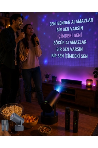 Ev Sinema Sistemleri 3ü 1 Arada Karaoke Ve Projeksiyon Sistemi Çift Mikrofon Destekli