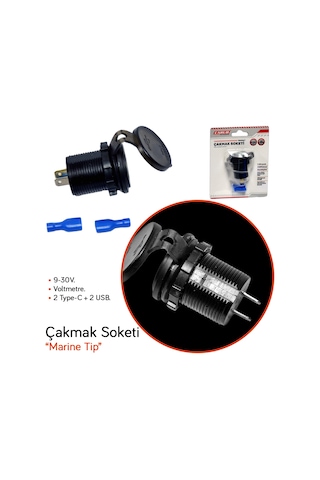 Carub Çakmak Soketi 9-30v Marine Tip Voltmetre + 2 Type-c + 2 Usb Br1700817