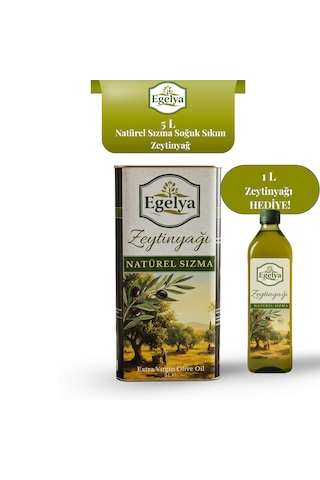 Egelya Natürel Sızma Zeytinyağı 5 L Teneke Soğuk Sıkım, %0,5 Asit, Butik Üretim, 1 Lt Zeytinyağı Hediye