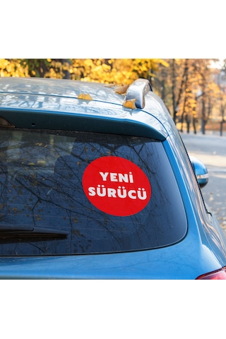 Yeni Sürücü Sticker Etiket - 15cm - Kırmızı Renk - Araç Camı İçerisinden Yapıştırılır Kırmzı